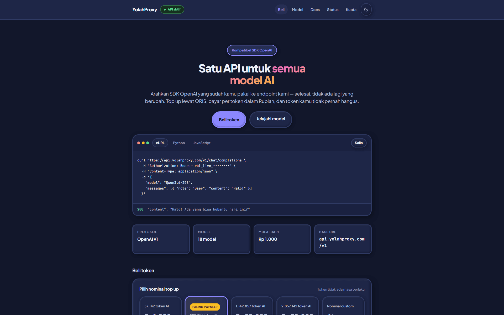 YolahProxy β AI API Gateway